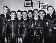 la squadra piloti della MV per il 1958: Hartle, Libanori, Ubbiali, Venturi, Provini, Milani, Brambilla e Surtees