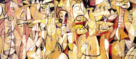 Luis Albert Munoz, Un bagno di sole, 2002, olio su tela, 90 x 205 cm